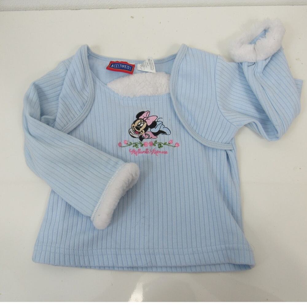 Mickey For Kids 24M Light Blue Ribbed Long Sleeve Top Minnie Mouse Faux Fur Top